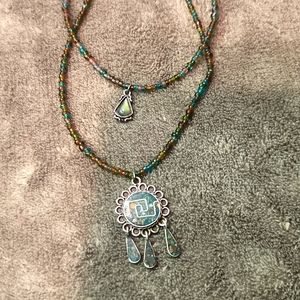 Beautiful Green & Orange Double Strand Necklace